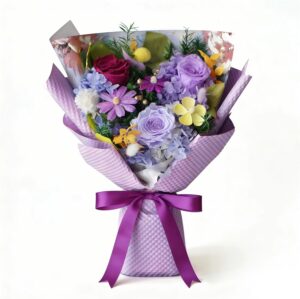 Sen Flora Forever Flowers Bouquets, 3-Piece Preserved Purple Roses Mixed Bouquet, Real Eternal Flowers for Delivery Prime, Long Lasting Flower Birthday Gifts for Her